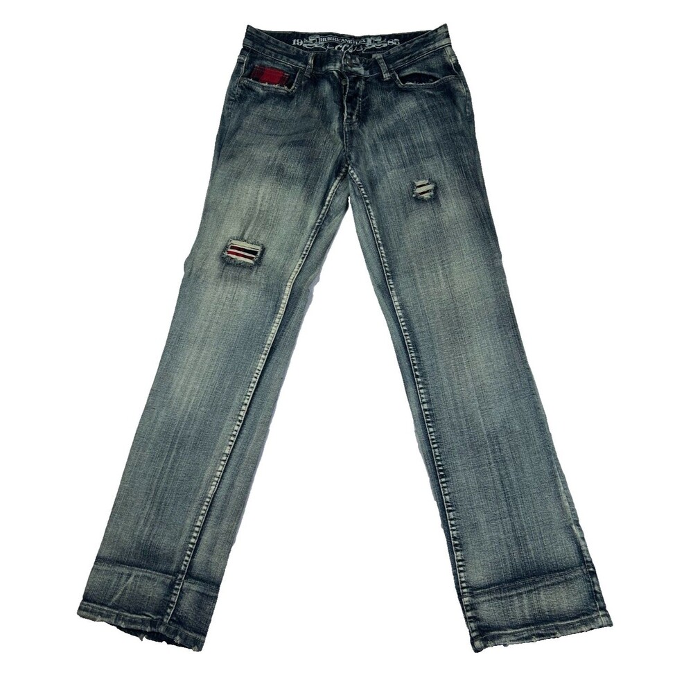 CCS Hurricane Flex Jeans Mens 30x34 Distressed Straight Blue Plaid Y2K Skater